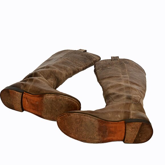 FRYE Distressed Brown/Gray Burnished Leather Tall Equestrian Boots Size 8 - Picture 8 of 11